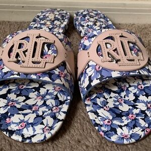 Lauren Ralph Lauren Floral Leather Slide Sandals NWOT